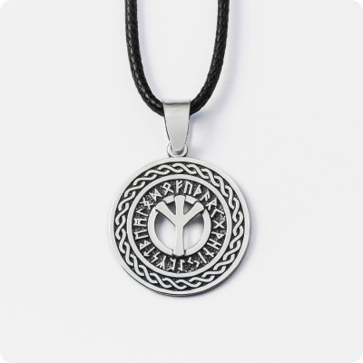 Руна Альгиз из серебра в руническом круге Старшего Футарка