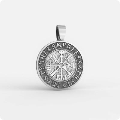 Рунический компас Вегвизир (Vegvisir) из серебра в Руническом кргуе