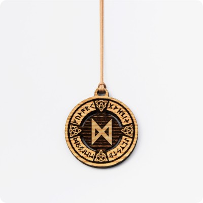 Руна Дагаз (Руна Глаз) в руническом круге из дерева