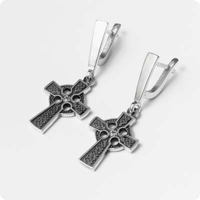 Серьги кельтский крест из серебра