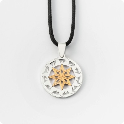 Оберег Алатырь из серебра с золотом в Солнечном Круге