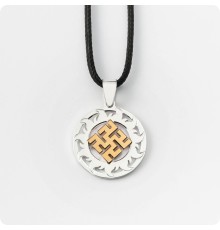 Оберег Одолень трава из серебра с золотом в Солнечном Круге