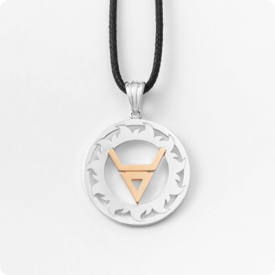 Оберег Символ Велеса (Волоса) из серебра с золотом в Солнечном Круге