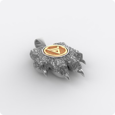 Оберег печать Велеса (Волоса) (серебро с золотом) - Волчья лапа (объёмная)