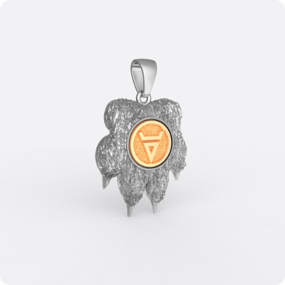 Оберег печать Велеса (Волоса) (серебро с золотом) - Волчья лапа (объёмная)