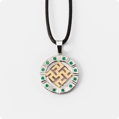 Cлавянский Оберег Одолень трава с камнями (серебро с золотом)