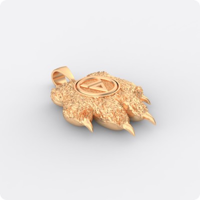 Оберег печать Велеса (Волоса) из золота - Волчья лапа (объёмная)