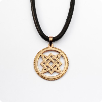 Оберег Звезда Руси (Квадрат Сварога) из золота в круге