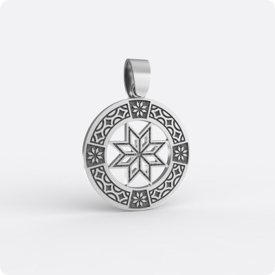 Оберег Алатырь из серебра с узором