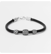 Кожаный браслет Лады со славянскими шармами (4мм)